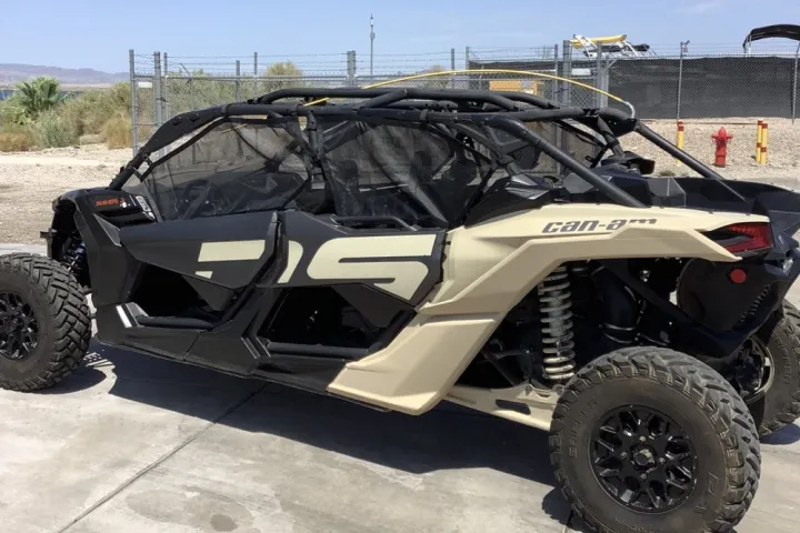 a motorcycle parked on the side of a vehicle