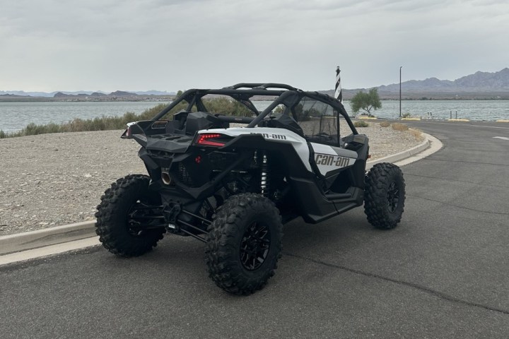 a motorcycle is parked on the side of a road