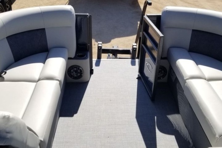 a chair sitting in front of a car